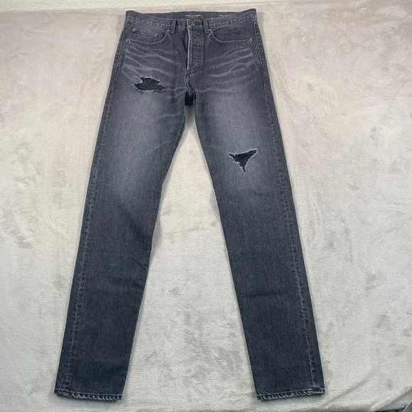 YSL SAINT LAURENT Paris Distressed Slim Fit Jeans Men 32x35 Charcoal Japanese
